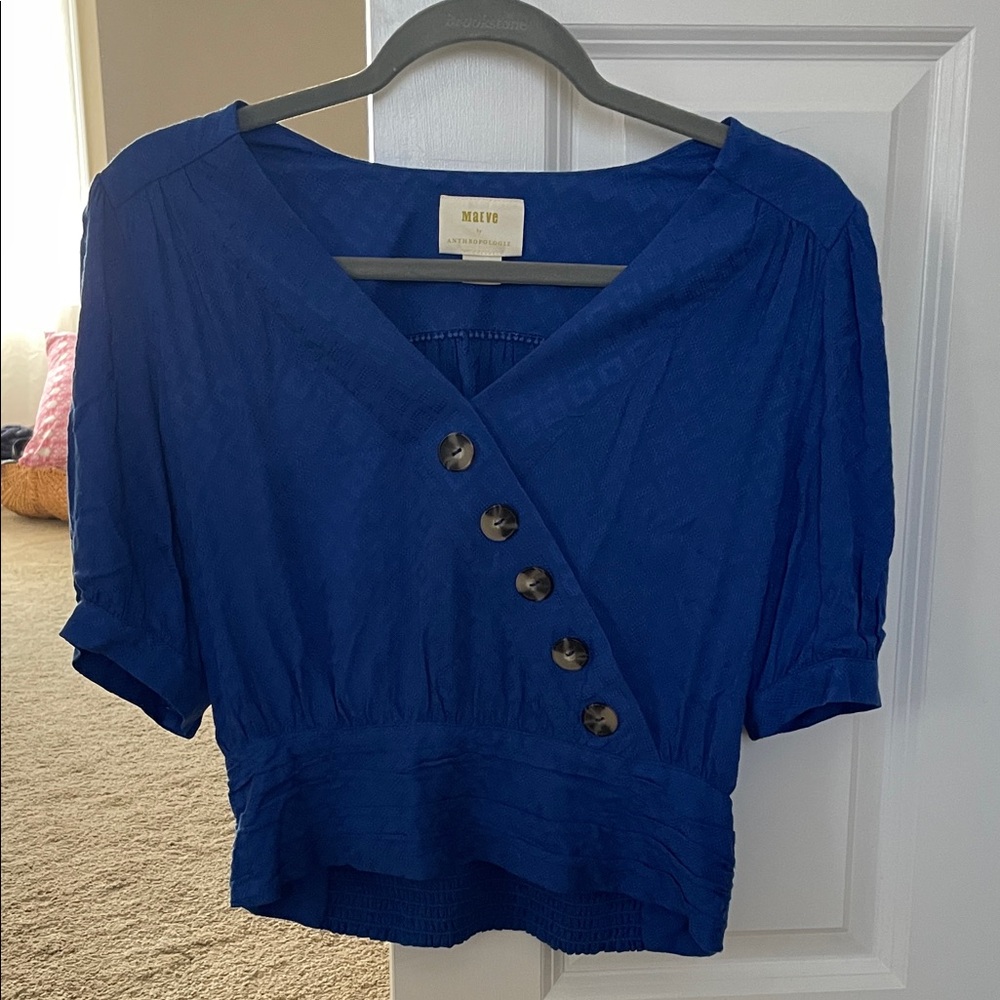 Maeve Royal Blue Button-Accent Blouse